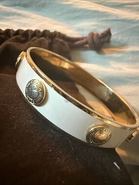Coach White Enamel and Gold-Tone Logo Bangle Bracelet